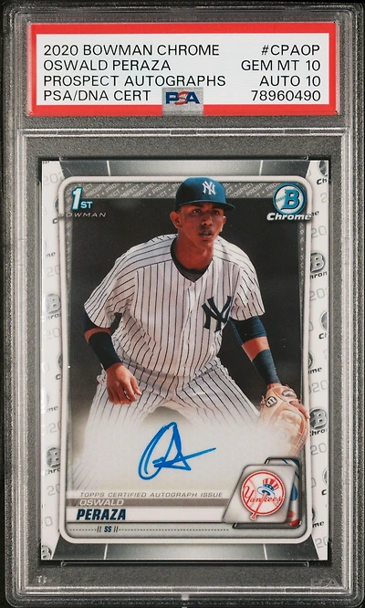 2020 Bowman Chrome Prospect Autographs Cpaop Oswald Peraza PSA 10