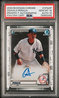 2020 Bowman Chrome Prospect Autographs Cpaop Oswald Peraza PSA 10
