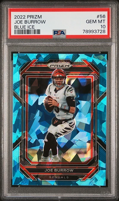 2022 Panini Prizm 56 Joe Burrow Blue Ice PSA 10