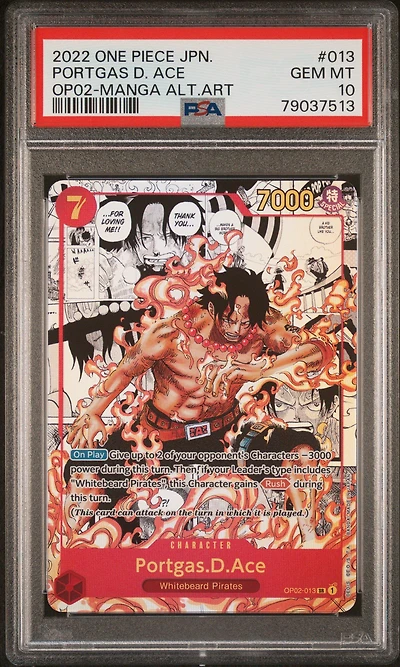 2022 One Piece Japanese Paramount War 013 Portgas D. Ace Manga Alternate Art PSA 10