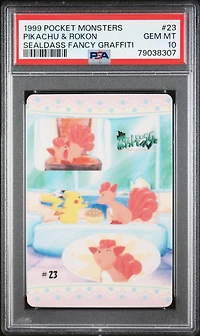 1999 Pocket Monsters Sealdass Fancy Graffiti 23 Pikachu & Rokon PSA 10