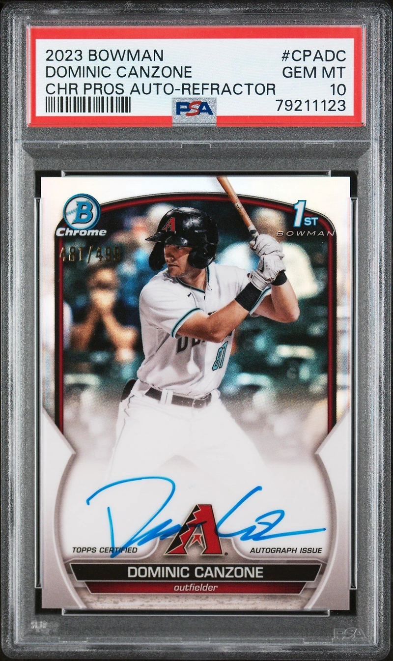 2023 Bowman Chrome Prospect Autographs Cpadc Dominic Canzone Refractor PSA 10