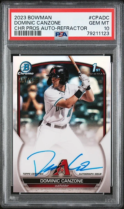 2023 Bowman Chrome Prospect Autographs Cpadc Dominic Canzone Refractor PSA 10