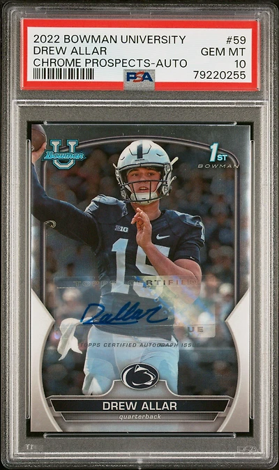 2022 Bowman University Chrome Prospects 59 Drew Allar Autograph PSA 10