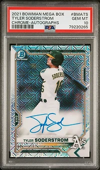 2021 Bowman Mega Box Chrome Autographs Bmats Tyler Soderstrom PSA 10