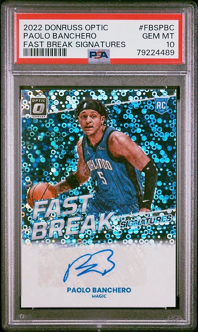 2022 Panini Donruss Optic Fast Break Signatures Fbspbc Paolo Banchero PSA 10