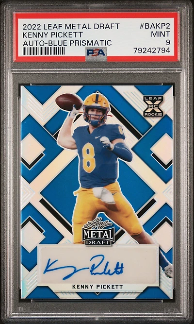 2022 Leaf Metal Draft Autographs Bakp2 Kenny Pickett Blue Prismatic PSA 9