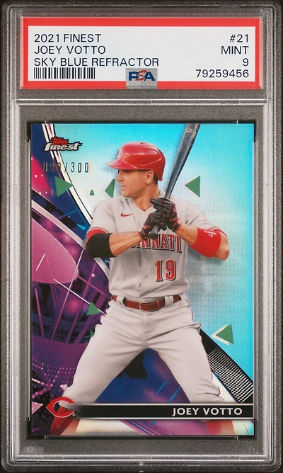 2021 Topps Finest 21 Joey Votto Sky Blue Refractor PSA 9