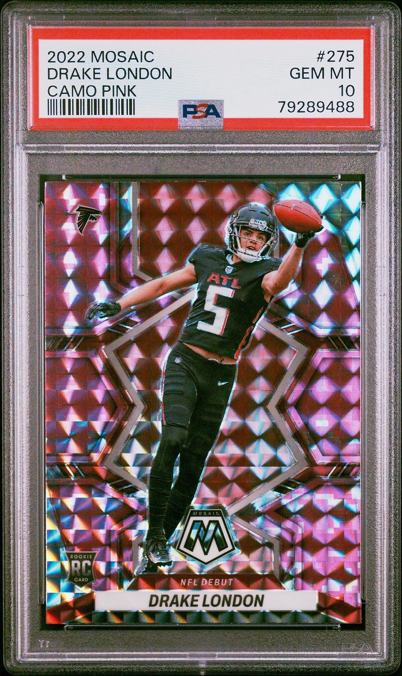2022 Panini Mosaic 275 Drake London Camo Pink PSA 10