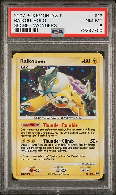 2007 Pokemon Diamond & Pearl Secret Wonders 16 Raikou-holo PSA