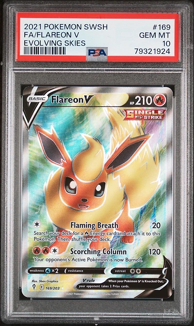 2021 Pokemon Sword & Shield Evolving Skies 169 Fa/flareon V PSA 10