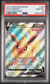 2021 Pokemon Sword & Shield Evolving Skies 169 Fa/flareon V PSA 10