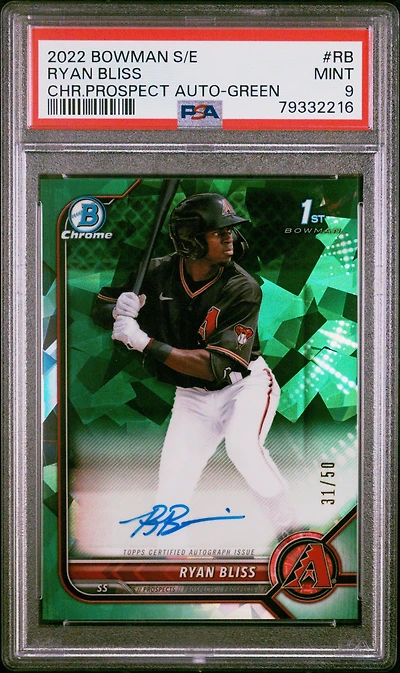 2022 Bowman Sapphire Edition Chrome Prospect Autographs Rb Ryan Bliss PSA 9