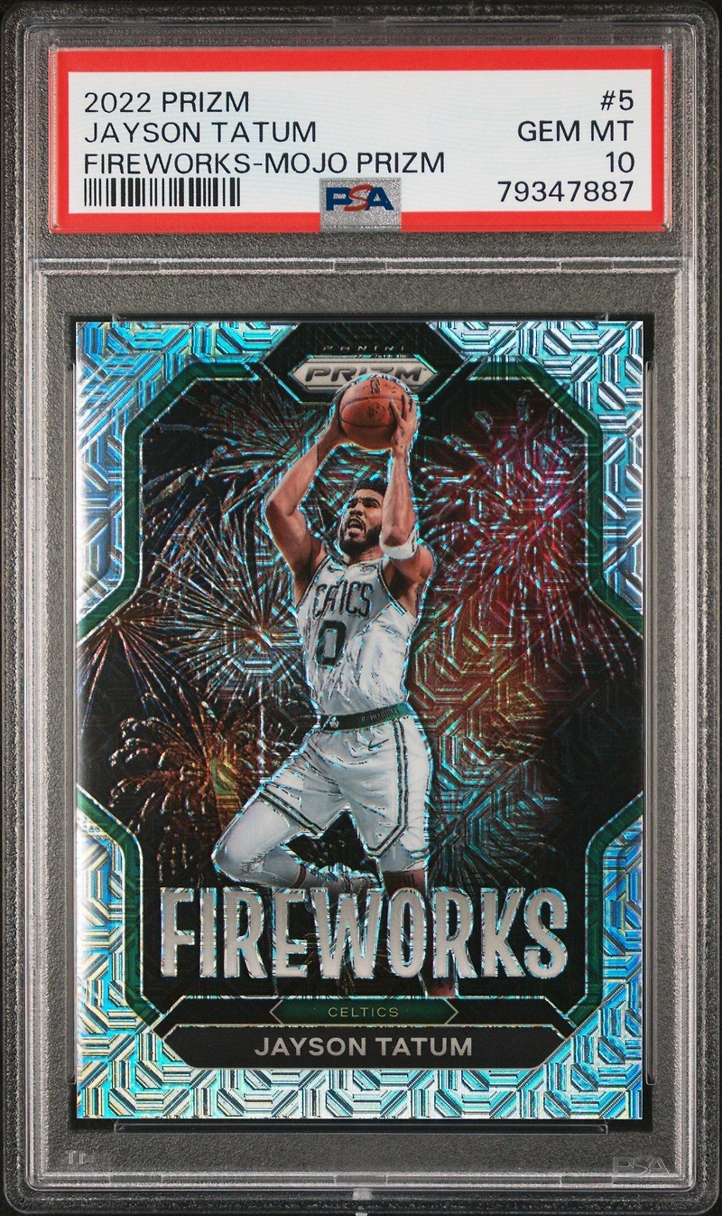 2022 Panini Prizm Fireworks 5 Jayson Tatum Mojo Prizm PSA 10
