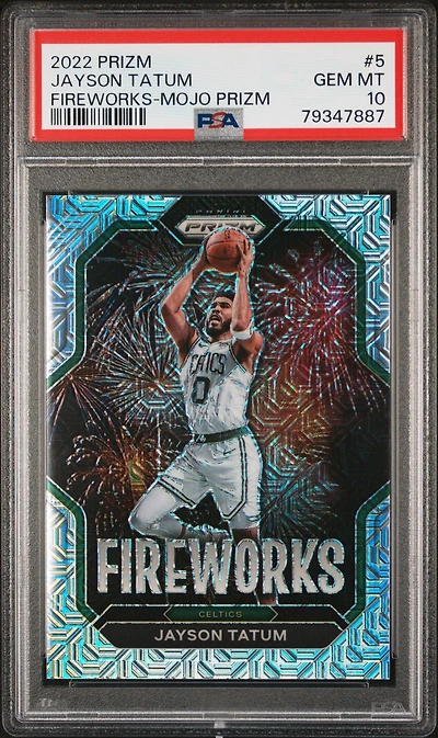 2022 Panini Prizm Fireworks 5 Jayson Tatum Mojo Prizm PSA 10