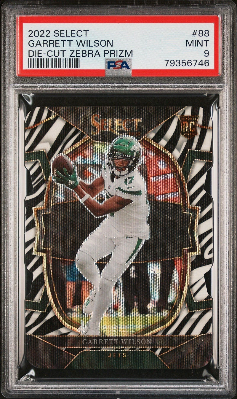 2022 Panini Select 88 Garrett Wilson Die-cut Zebra Prizm PSA 9