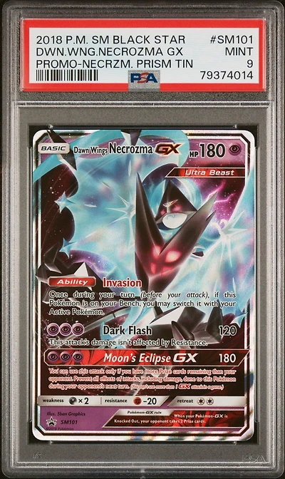 2018 Pokemon Sm Black Star Promo Sm101 Dawn Wings Necrozma Gx Necrozma Prism Tin PSA 9