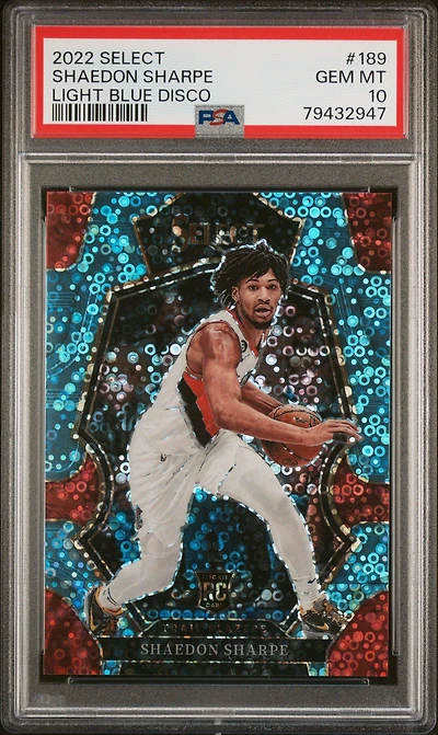 2022 Panini Select 189 Shaedon Sharpe Light Blue Disco PSA 10