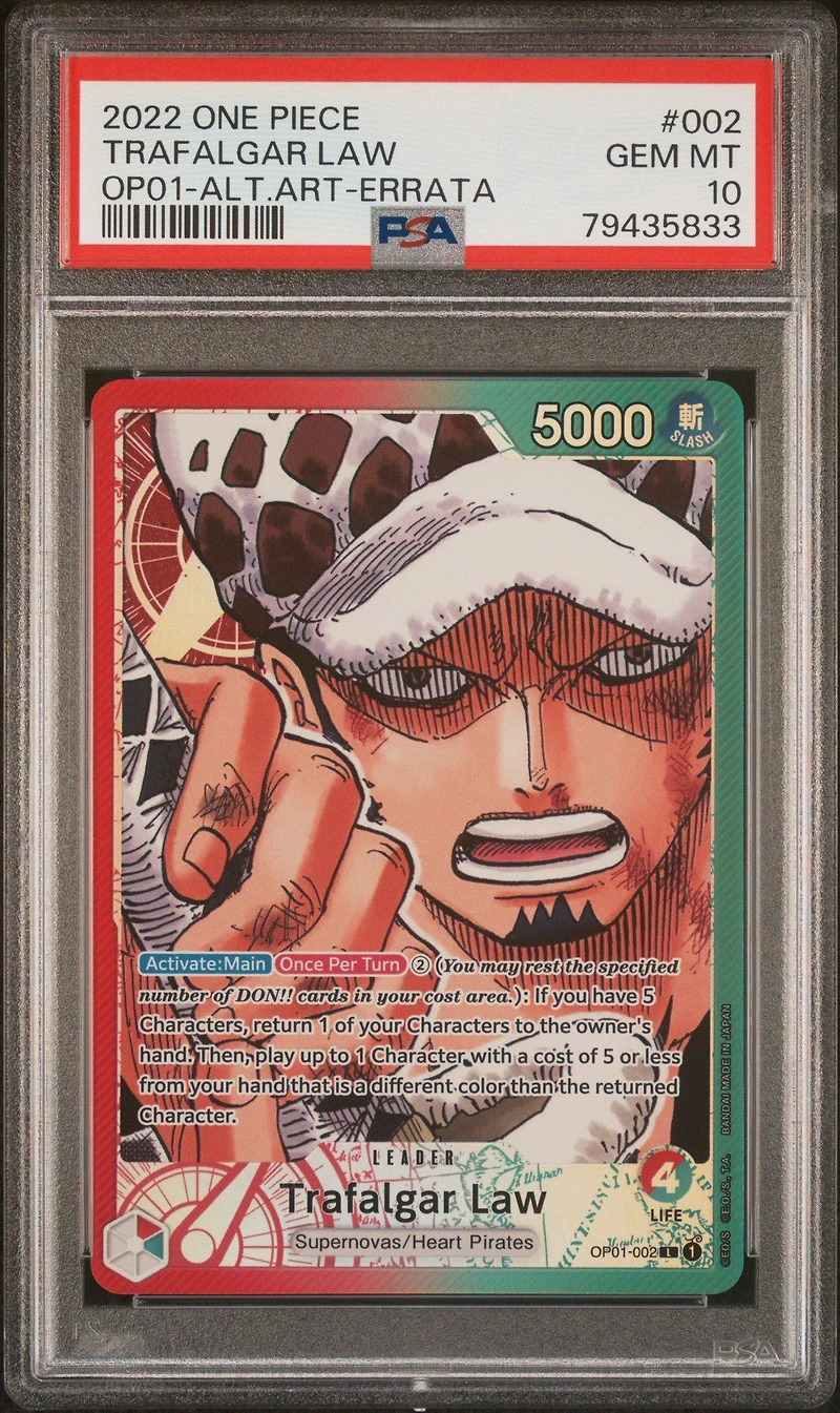2022 One Piece Romance Dawn Trafalgar Law Alternate Art-errata PSA 10