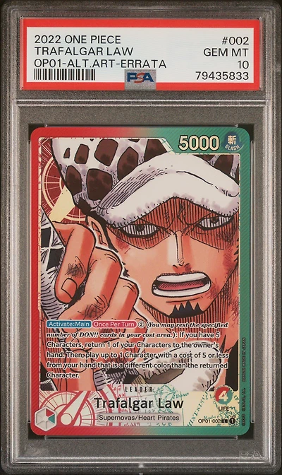2022 One Piece Romance Dawn Trafalgar Law Alternate Art-errata PSA 10