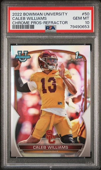 2022 Bowman University Chrome Prospects 50 Caleb Williams Refractor PSA 10