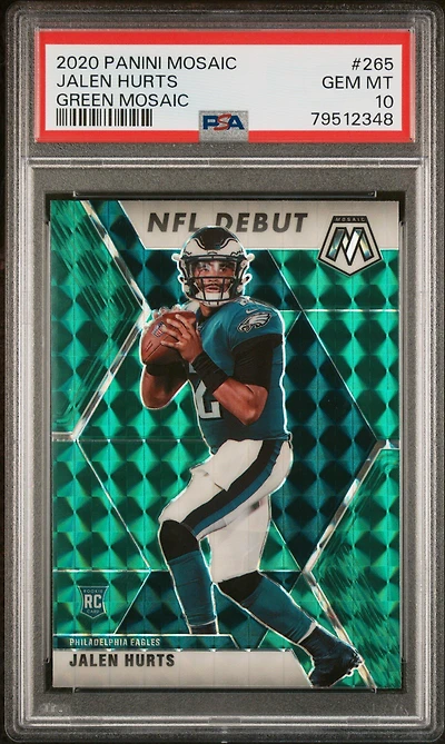 2020 Panini Mosaic 265 Jalen Hurts Green Mosaic PSA 10