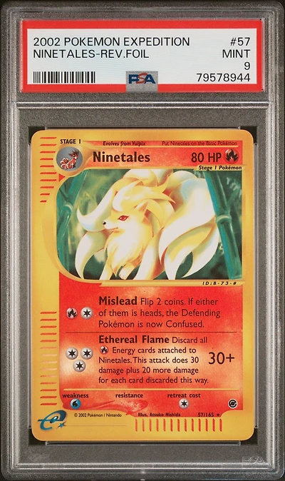 2002 Pokemon Expedition 57 Ninetales-reverse Foil PSA 9