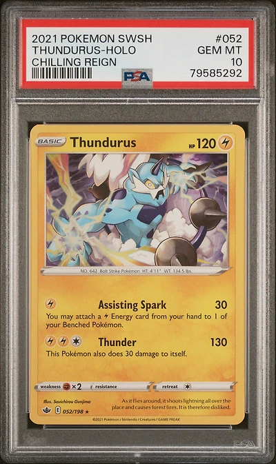 2021 Pokemon Sword & Shield Chilling Reign 052 Thundurus-holo PSA 10