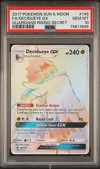 2017 Pokemon Sun & Moon Guardians Rising 146 Full Art/decidueye Gx Secret PSA 10