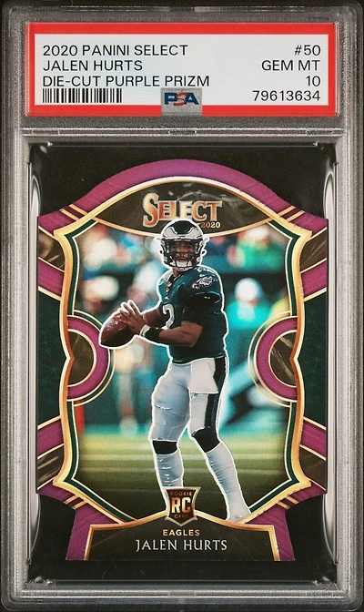 2020 Panini Select 50 Jalen Hurts Die-cut Purple Prizm PSA