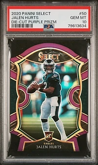 2020 Panini Select 50 Jalen Hurts Die-cut Purple Prizm PSA