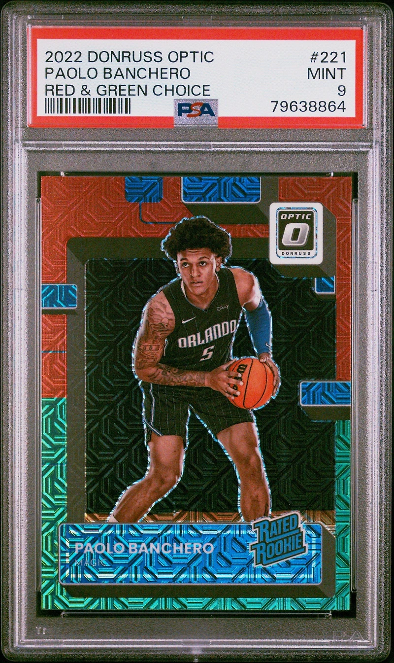 2022 Panini Donruss Optic 221 Paolo Banchero Red & Green Choice PSA 9