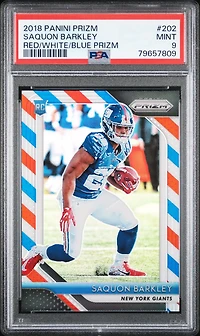 2018 Panini Prizm 202 Saquon Barkley Red/white/blue Prizm PSA 9