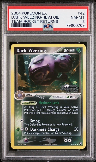 2004 Pokemon Ex Team Rocket Returns 42 Dark Weezing-reverse Foil PSA 8