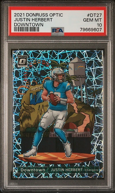 2021 Panini Donruss Optic Downtown Dt27 Justin Herbert PSA 10