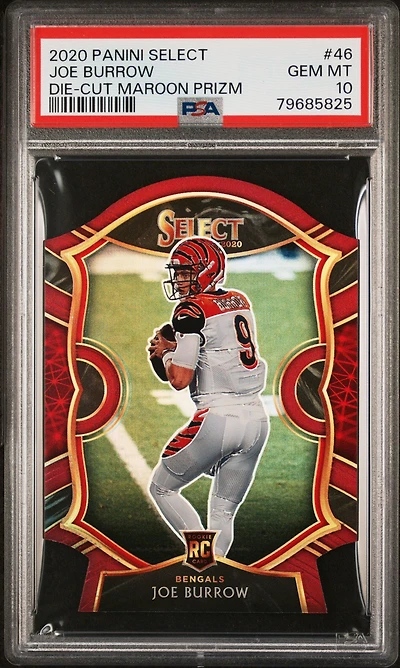 2020 Panini Select 46 Joe Burrow Die-cut Maroon Prizm PSA 10