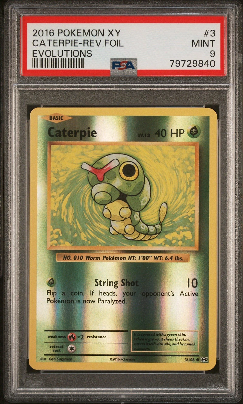 2016 Pokemon Xy Evolutions 3 Caterpie-reverse Foil PSA 9