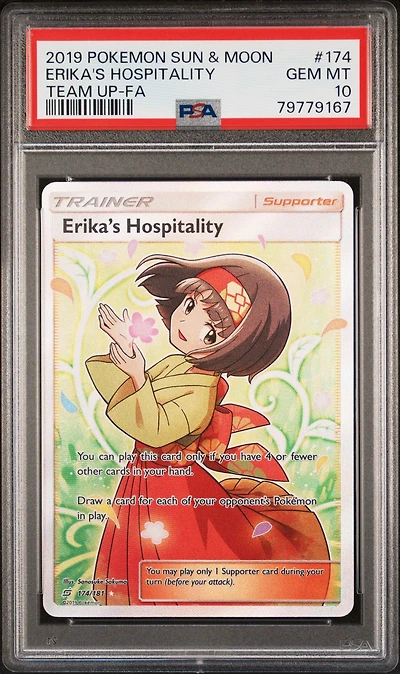 2019 Pokemon Sun & Moon Team Up 174 Full Art/erika's Hospitality PSA 10