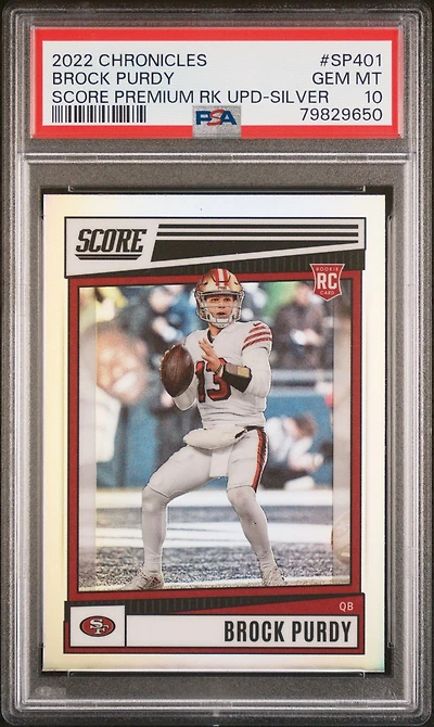 2022 Panini Chronicles Score Premium Rookies Update Sp401 Brock Purdy Silver PSA