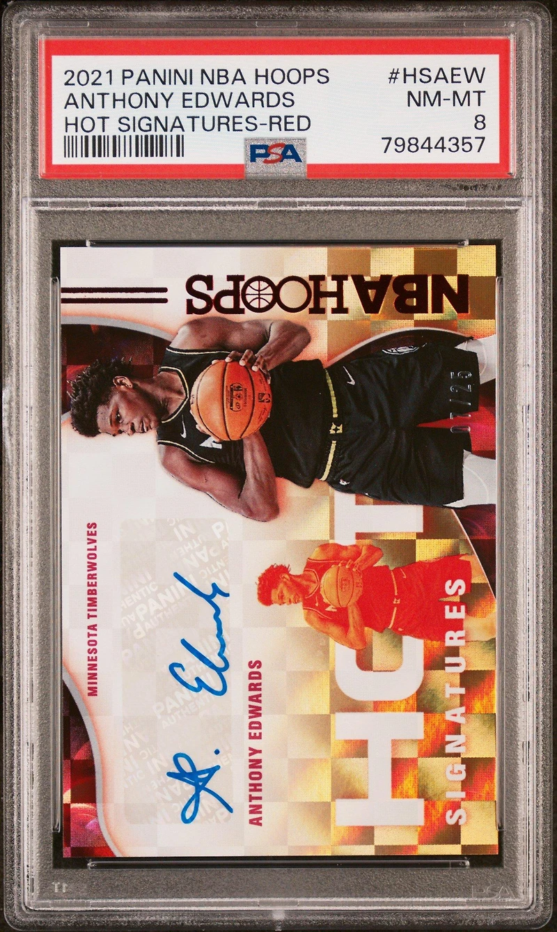2021 Panini Nba Hoops Hot Signatures Hsaew Anthony Edwards Red PSA 8