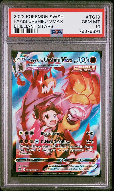 2022 Pokemon Sword & Shield Brilliant Stars Tg19 Full Art/single Strike Urshifu Vmax PSA 10