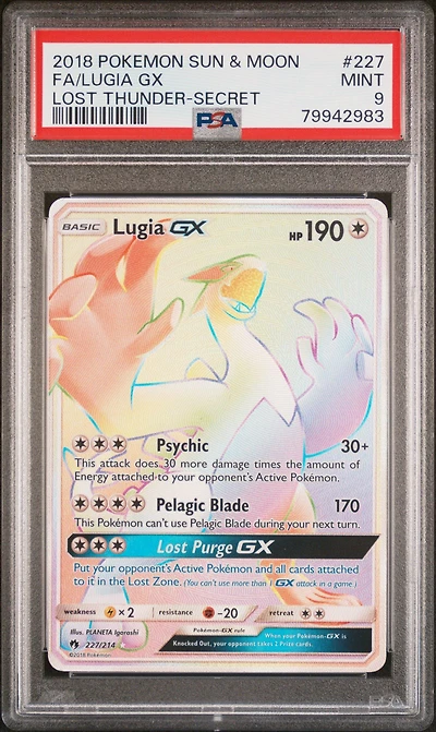 2018 Pokemon Sun & Moon Lost Thunder 227 Fa/lugia Gx PSA 9