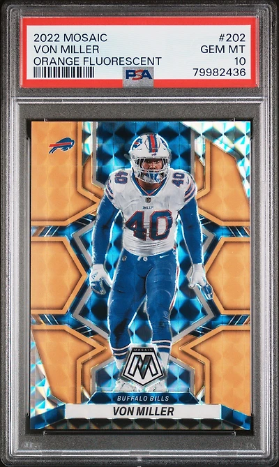 2022 Panini Mosaic 202 Von Miller Orange Fluorescent PSA 10