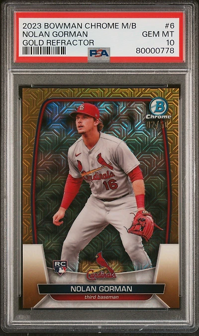 2023 Bowman Mega Box Chrome 6 Nolan Gorman Gold Refractor PSA 10