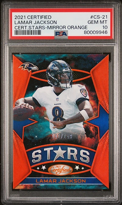 2021 Panini Certified Certified Stars Cs-21 Lamar Jackson Mirror Orange PSA 10