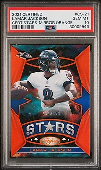 2021 Panini Certified Certified Stars Cs-21 Lamar Jackson Mirror Orange PSA 10