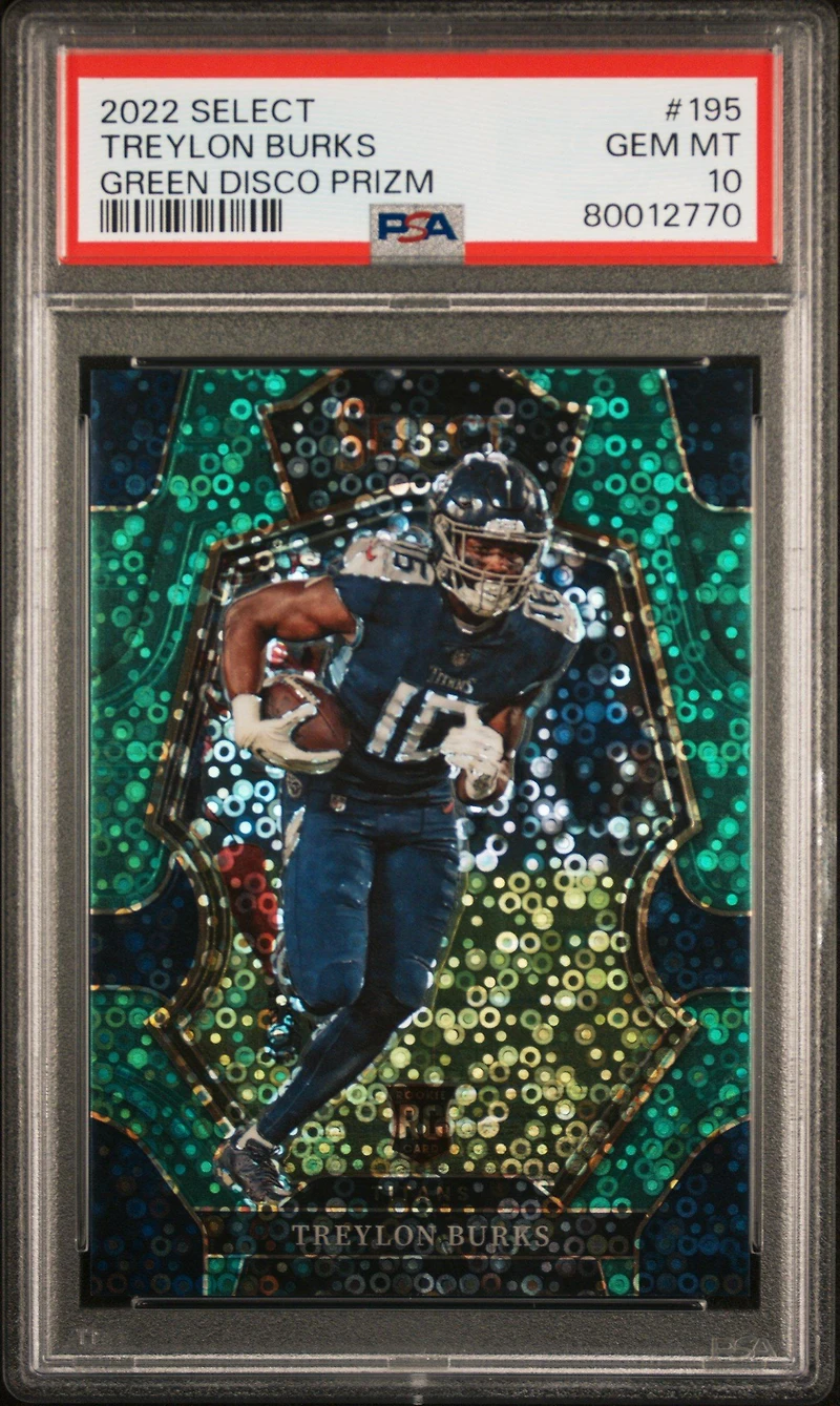 2022 Panini Select 195 Treylon Burks Green Disco Prizm PSA 10