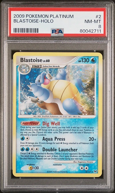 2009 Pokemon Platinum 2 Blastoise-holo PSA 8