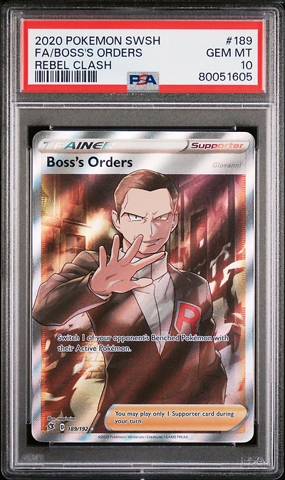 2020 Pokemon Sword & Shield Rebel Clash 189 Fa/boss's Orders PSA 10