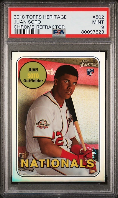 2018 Topps Heritage 502 Juan Soto Chrome-refractor PSA 9